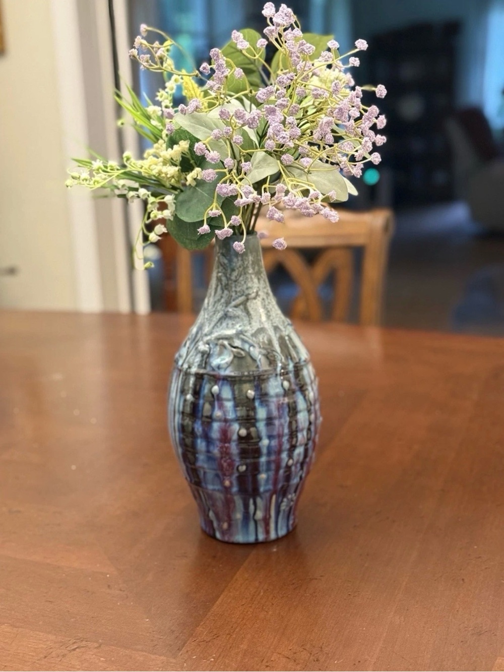 Blue & Purple Drip Glaze Art Pottery Vase 12 Inches